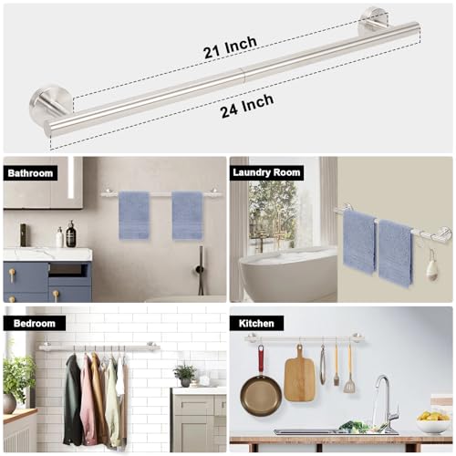 Livabber Bath Towel Bar, 304 Stainless Steel Towel Rack, Heavy Duty Towel Holder Wall Mounted for Bathroom/Kitchen, Usable Hanging Length-20.9 Inch, Total Length-23.7 Inch (Brushed Nickel) - Image 5