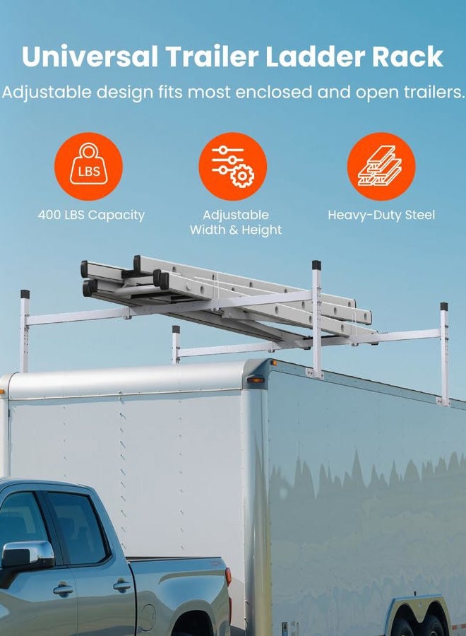 JY PERFORMANCE Universal Trailer Ladder Rack with Ladder Stoper, 5.77-8.65 ft Adjustable Ladder Rack for Enclosed and Open Trailer, 400 LBS Capacity, Sliver - Image 2