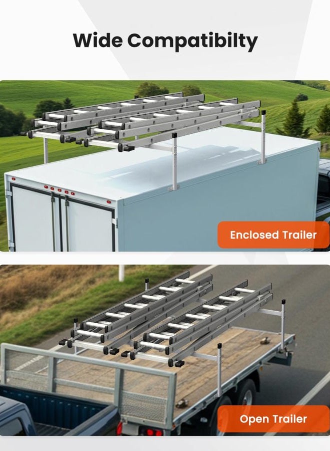 JY PERFORMANCE Universal Trailer Ladder Rack with Ladder Stoper, 5.77-8.65 ft Adjustable Ladder Rack for Enclosed and Open Trailer, 400 LBS Capacity, Sliver - Image 4