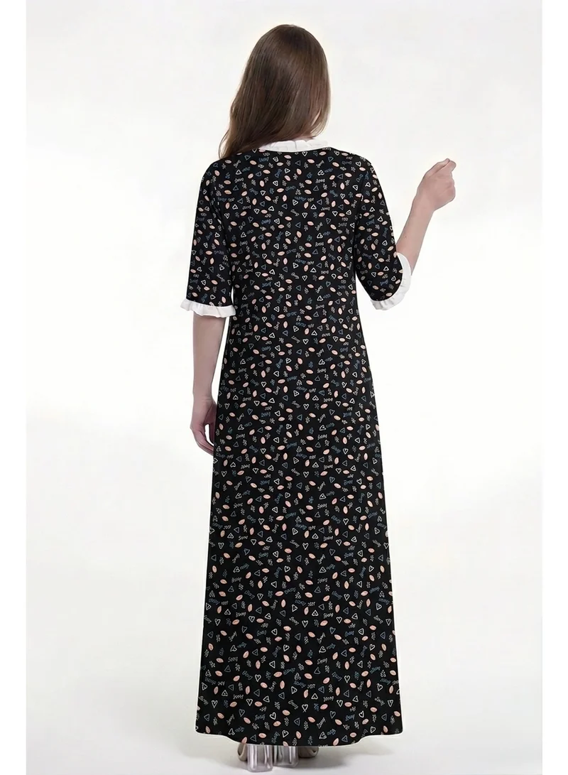 Al Bent Al Sharqieh black Women's Printed Cotton Maxi Dress - Home wear Sleeping Dress for Women | Best Price UAE