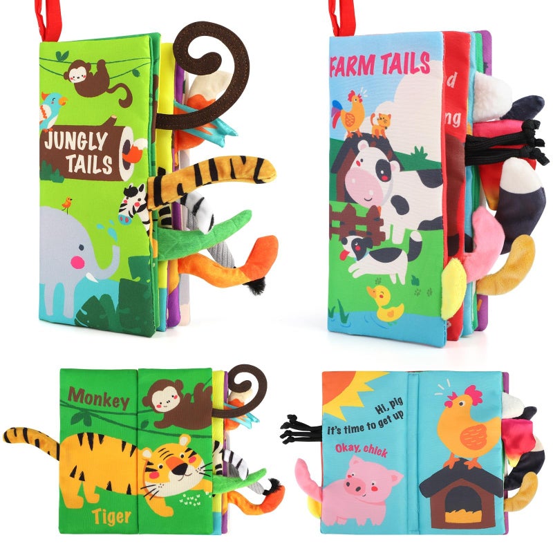 beiens Baby Books 0-6 Months, 2PCS Baby Toys 0-3-6-12-18 Months, Touch Feel Sensory Cloth Crinkle Soft Books, Tummy Time Stroller Infant Newborn Toys, Boy Girl Shower Gifts - Image 1