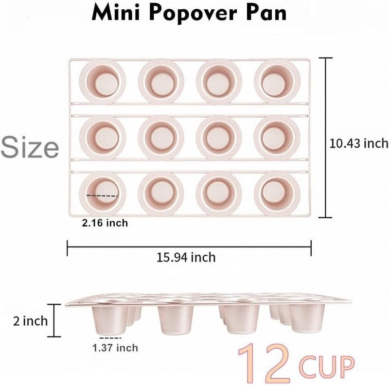 DWWTKL 12-Cavity Popover Pan Non-Stick Yorkshire Muffin Puddings Cake Quiches Cupcake Mold Bakeware for Oven Baking (Champagne Gold) - Image 4