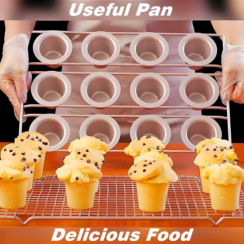 DWWTKL 12-Cavity Popover Pan Non-Stick Yorkshire Muffin Puddings Cake Quiches Cupcake Mold Bakeware for Oven Baking (Champagne Gold) - Image 3