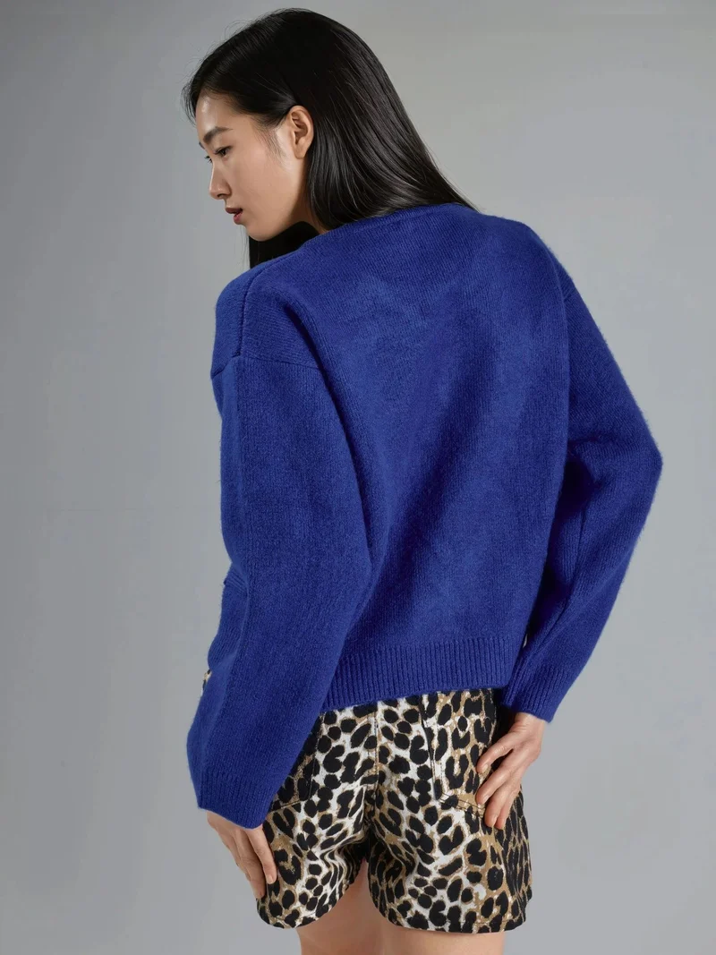 My Fashion Cobalt Blue MY FASHION Zippered Knit Cardigan With Pockets for Women | Best Price UAE