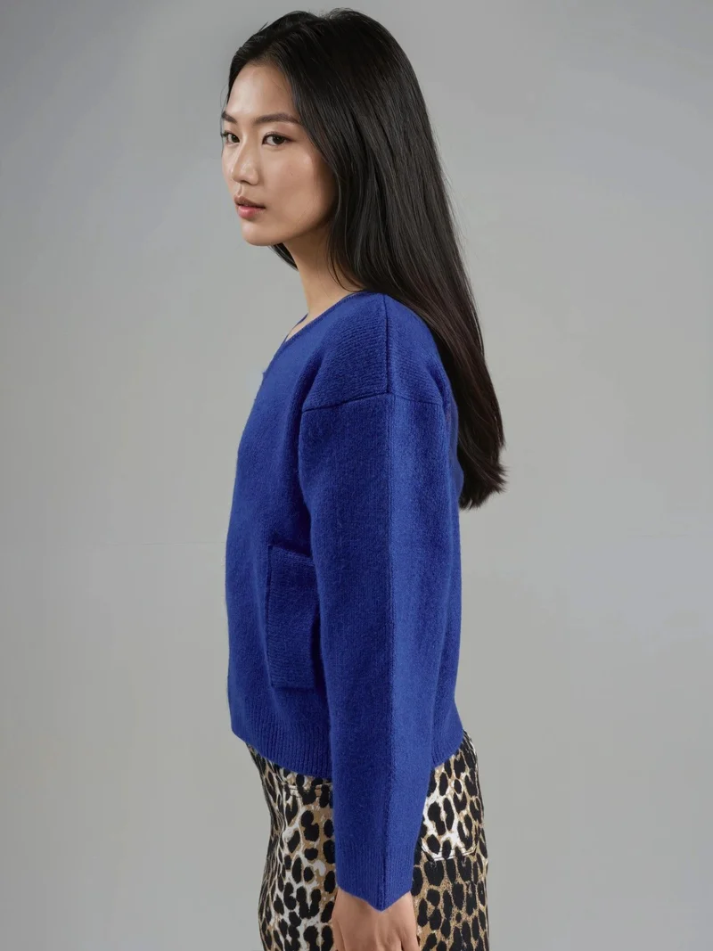 My Fashion Cobalt Blue MY FASHION Zippered Knit Cardigan With Pockets for Women | Best Price UAE