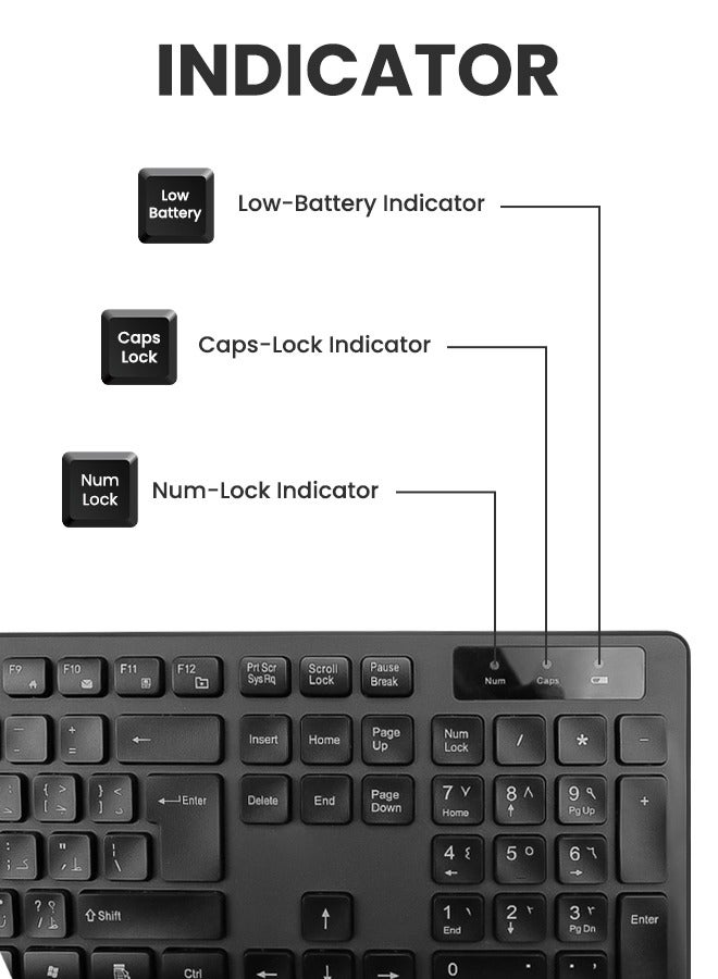 نكومي لوحة مفاتيح وماوس لاسلكية عربية / إنجليزية ، 2.4G USB مجموعة لوحة مفاتيح ماوس لاسلكية هادئة مريحة بالحجم الكامل ، لأجهزة الكمبيوتر المحمولة ، ويندوز ، نظام التشغيل ماك ، كروم OS - Image 5