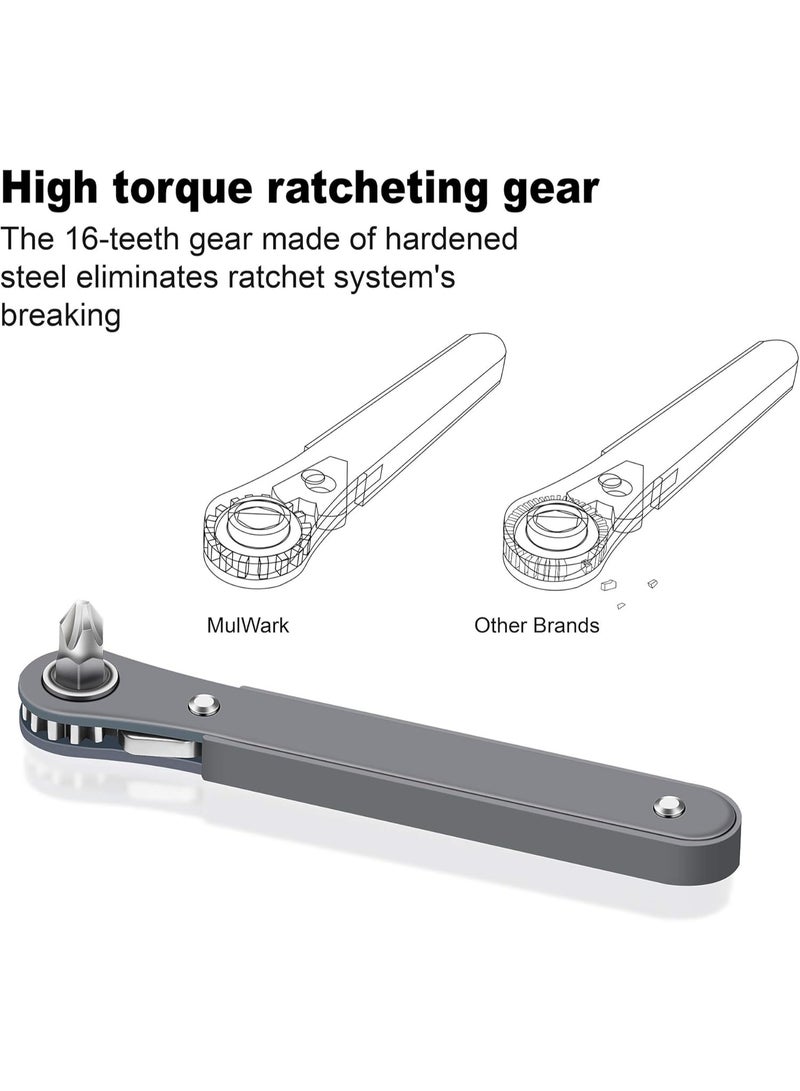 MULWARK 11pc Right Angle Screwdriver 1/4 Mini Ratchet Wrench Close Quarters Pocket Screwdriver Set with High Torque & Low Profile- EDC Tool with 90 Degree Mini Offset Reversible Drive Handle - Image 5