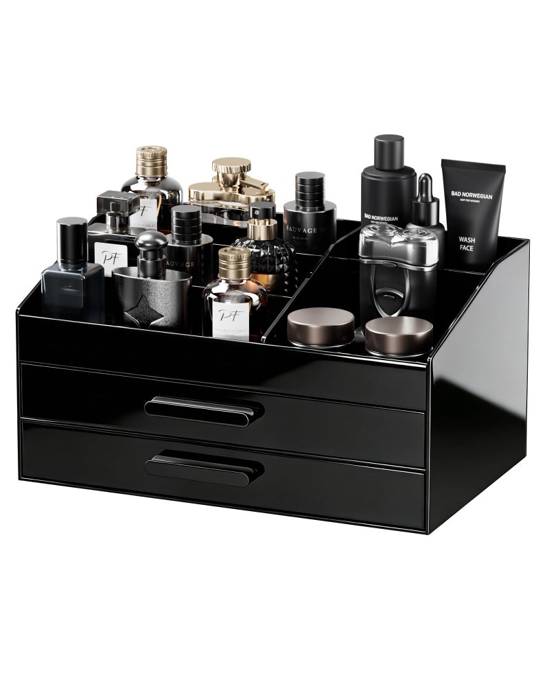 ProCase Cologne Organizer for Men with Drawer, Valentineâ€™s Gifts, Acrylic Perfume Holder & Bathroom Countertop Organizer for Men & Women, Dresser Vanity Storage for Cologne, Perfume and Skincare -2 Layer - Image 1