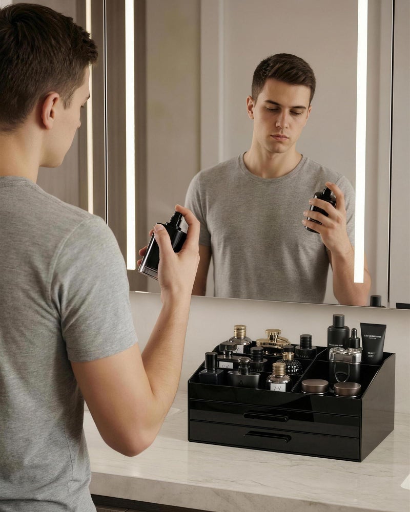 ProCase Cologne Organizer for Men with Drawer, Valentineâ€™s Gifts, Acrylic Perfume Holder & Bathroom Countertop Organizer for Men & Women, Dresser Vanity Storage for Cologne, Perfume and Skincare -2 Layer - Image 5