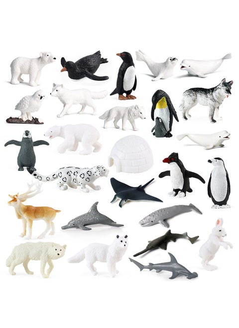 26PCS Mini Sea Animal Figures, Realistic Arctic Ocean Animals Figurines Plastic Ocean Miniature Toys Playset with Arctic Animals, Sharks, Reindeer etc.