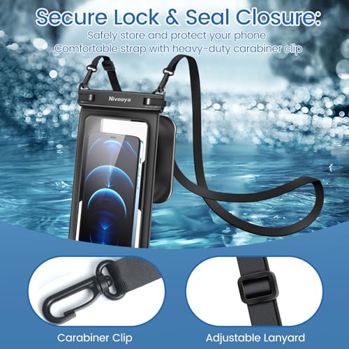 Niveaya 2 Pack IPX8 Waterproof Phone Pouch, Large Space Cell Phone Pouch Floating, Water Proof Phone Case with Lanyard, Phone Dry Bag Beach Cruise Ship Essentials(Up to 8.5") - Image 5