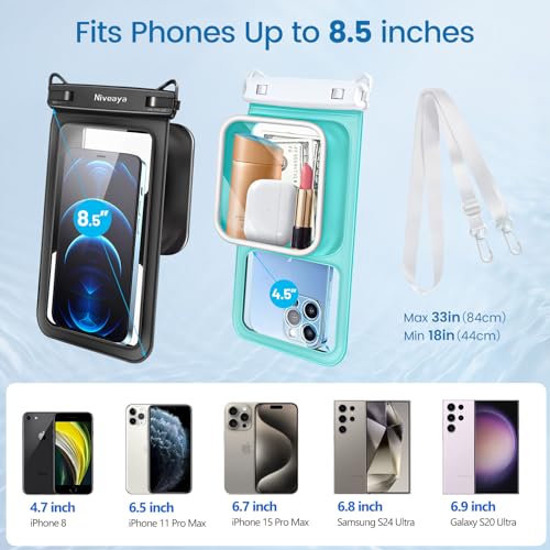 Niveaya 2 Pack IPX8 Waterproof Phone Pouch, Large Space Cell Phone Pouch Floating, Water Proof Phone Case with Lanyard, Phone Dry Bag Beach Cruise Ship Essentials(Up to 8.5") - Image 4