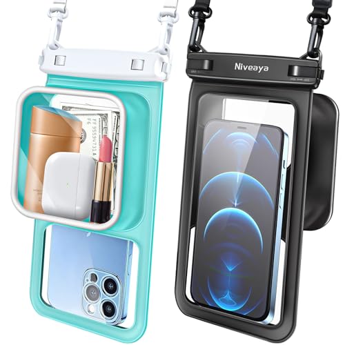 Niveaya 2 Pack IPX8 Waterproof Phone Pouch, Large Space Cell Phone Pouch Floating, Water Proof Phone Case with Lanyard, Phone Dry Bag Beach Cruise Ship Essentials(Up to 8.5") - Image 1