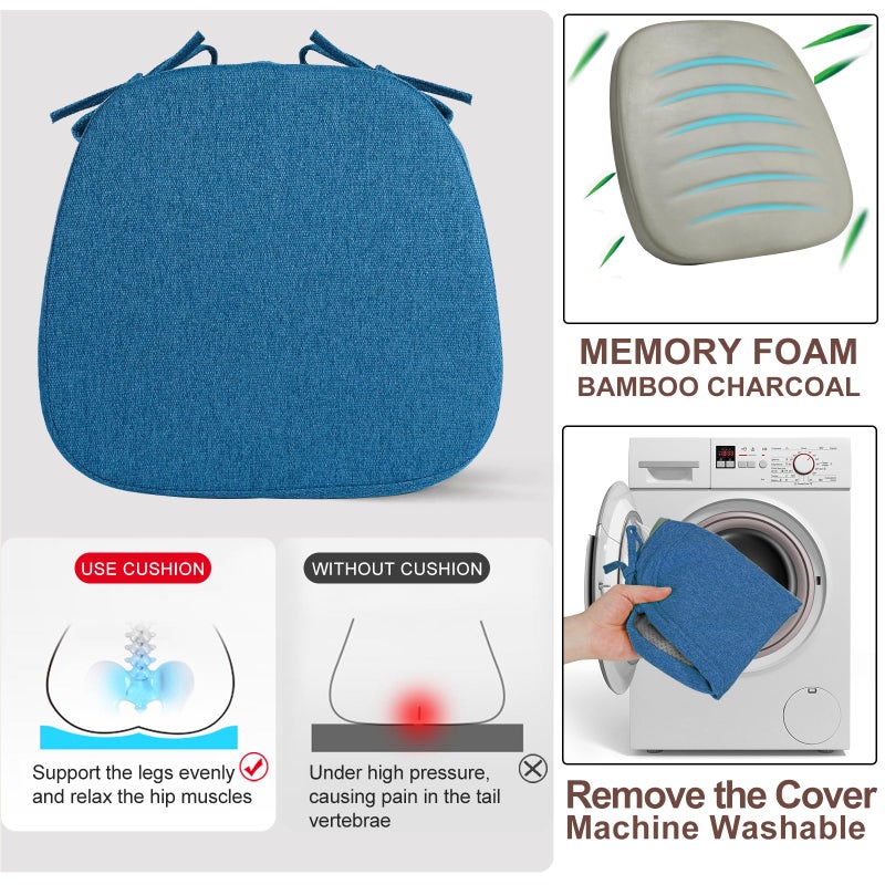 SINOSSO 1 Pack Memory Foam Chair Cushions for Dining Chair, Friendly Woven Fabric 16" U-Shape Comfortable Kitchen Chair Pad, Removable Slip Resistant Seat Cushion (1 Piece, Blue) - Image 5