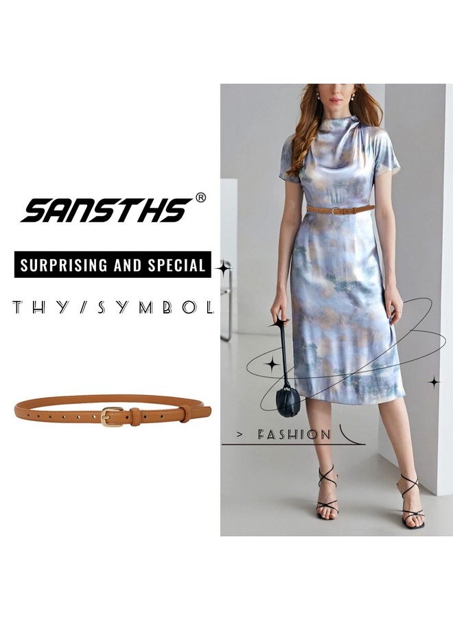 Sansths - 2 Pack Women Thin Skinny Faux Leather Belt Waist Belt With Metal Pin Buckle For Dress Jeans Black Brown S - Image 1