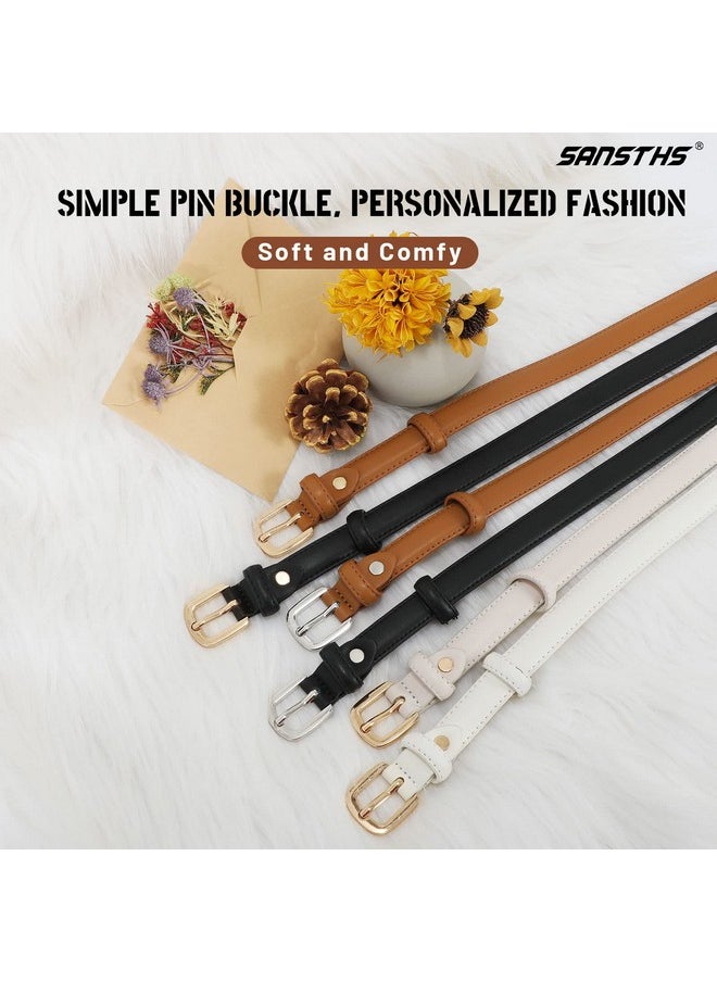 Sansths - 2 Pack Women Thin Skinny Faux Leather Belt Waist Belt With Metal Pin Buckle For Dress Jeans Black Brown S - Image 1