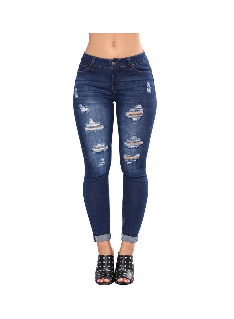 Loquat Slim Hips Lift Small Foot Ripped Women's Jeans - Image 1