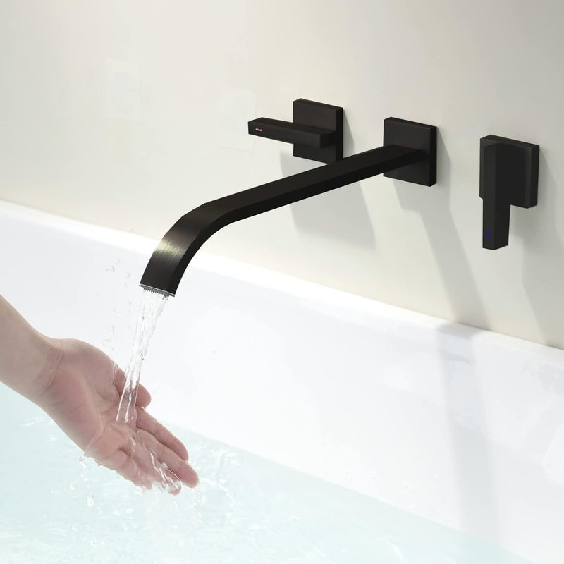 BEIYI Wall Mount Tub Filler, Matte Black Bathtub Faucet Extra Long 11.8" Bath Tub Filler Faucet High Flow 2 Handle Wall Mounted Bathtub Faucets, BY005TB - Image 2