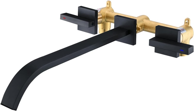 BEIYI Wall Mount Tub Filler, Matte Black Bathtub Faucet Extra Long 11.8" Bath Tub Filler Faucet High Flow 2 Handle Wall Mounted Bathtub Faucets, BY005TB - Image 1