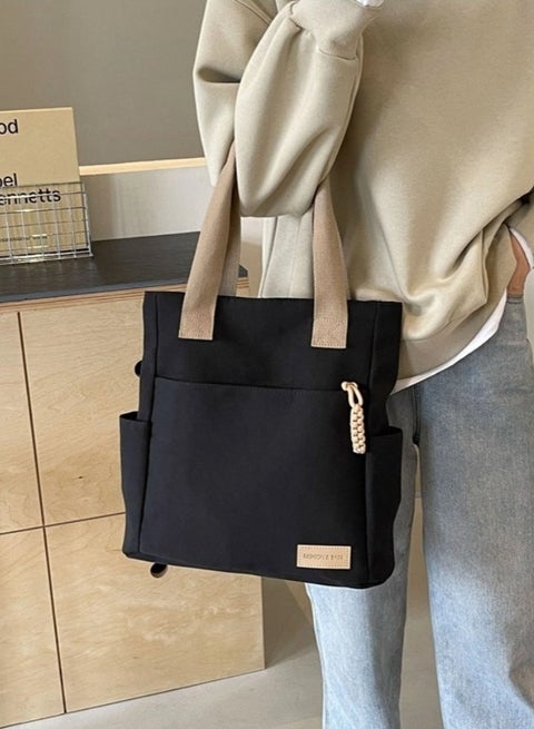 Canvas Tote Bag with Zipper Multi Pocket,Multiple Pockets Shoulder Bag,Large Capacity Handbags,for Daily Essentials, Travel, Work