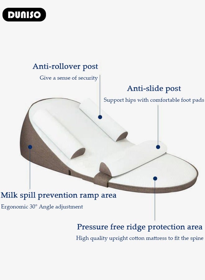 DUNISO وسادة مائلة للأطفال، وسائد سرير الأطفال، وسادة مريحة مضادة للتقيؤ، تمنع القيء والرأس المسطح، قابلة للتعديل بارتفاع 0-30° تخفف من القيء والحليب، مغص الأمعاء، عش نوم للأطفال مع حواجز جانبية - Image 2