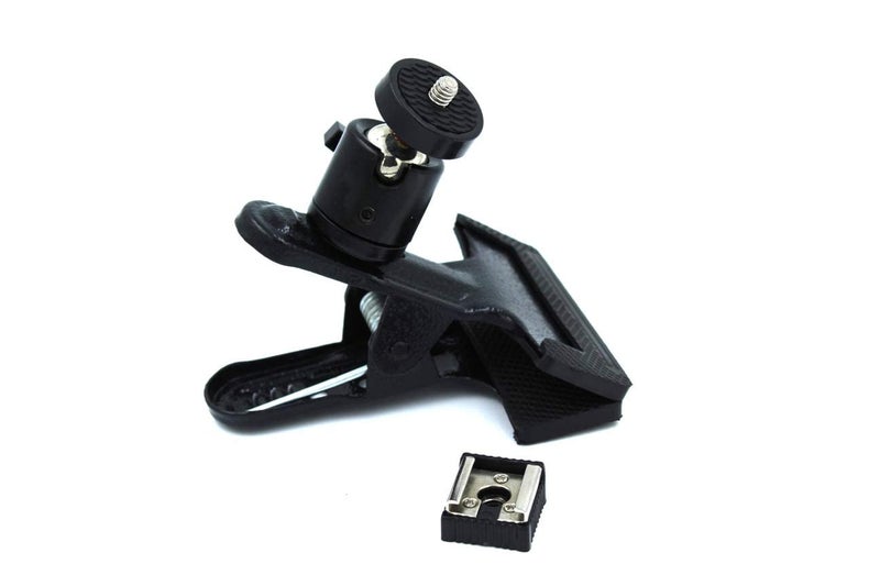 SHOPEE Metal Flash Hot Shoe Clip Clamp Reflector Holder Mount with 360° Swivel Ball Head 1/4 Inches Screw for Light Stand Bracket DSLR Camera Speedlite Tripod - Image 1