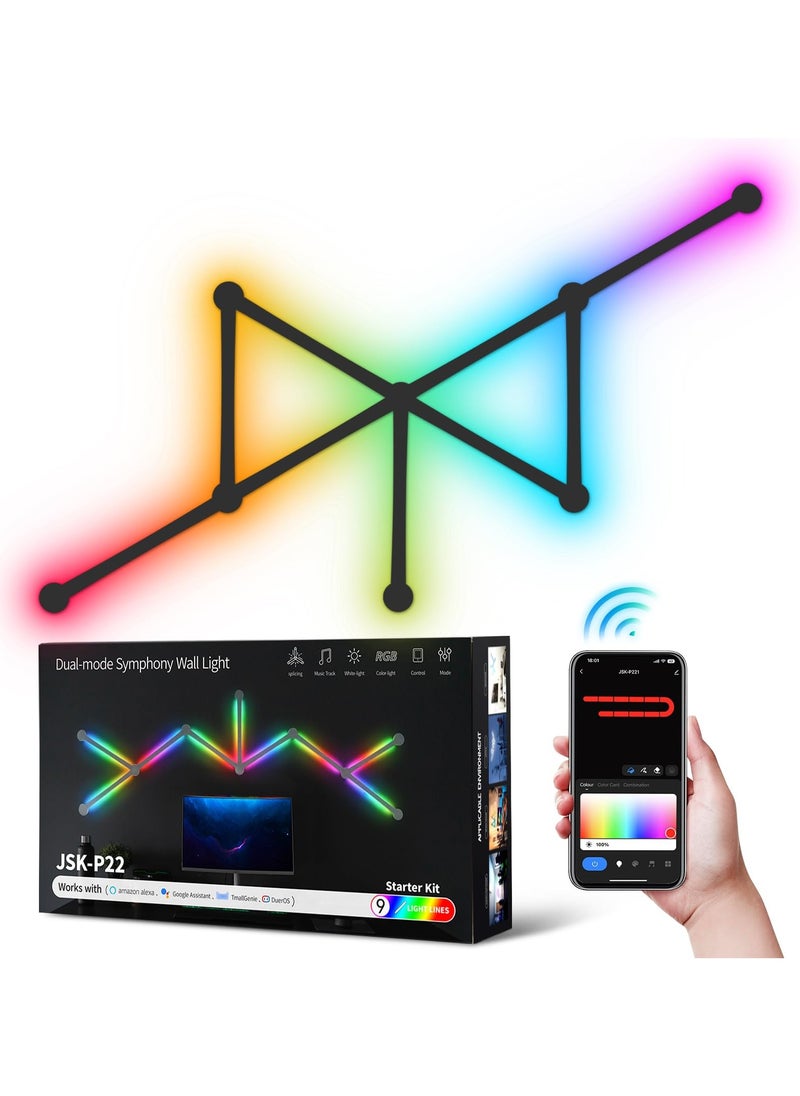 Joshberg - 9 WiFi LED Wall Lights Smart Music Sync Rhythm APP Intelligent Control RGB Atmosphere Light for Gaming Room Home - Image 1