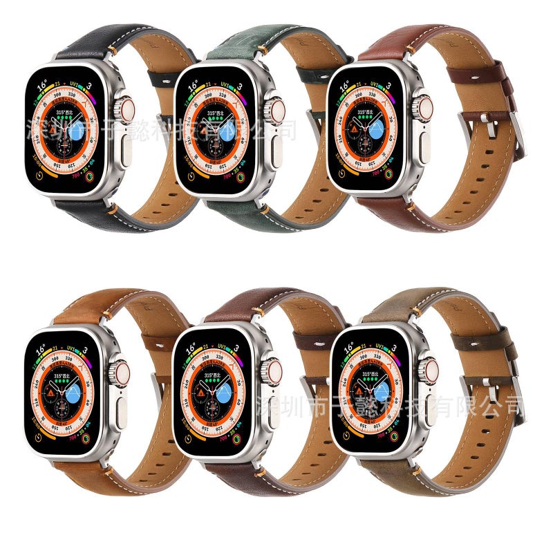 سوار ساعة ذكية سوار جلدي كلاسيكي متوافق مع Apple Watch 38/40/41/42/44/45/49mm بملاءمة قابلة للتعديل وحزام بديل باللون أخضر قابل للتعديل - Image 2