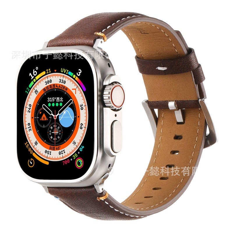 سوار ساعة ذكية سوار جلدي كلاسيكي متوافق مع Apple Watch 38/40/41/42/44/45/49mm بملاءمة قابلة للتعديل وحزام بديل باللون أخضر قابل للتعديل - Image 4