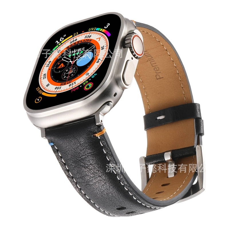 سوار ساعة ذكية سوار جلدي كلاسيكي متوافق مع Apple Watch 38/40/41/42/44/45/49mm بملاءمة قابلة للتعديل وحزام بديل باللون أخضر قابل للتعديل - Image 3