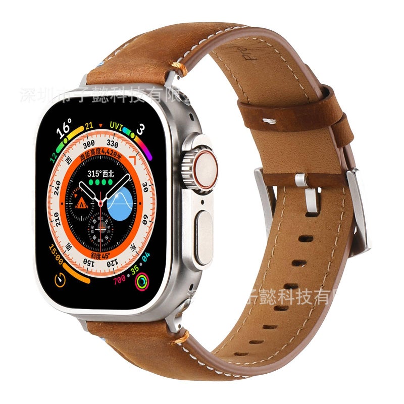 سوار ساعة ذكية سوار جلدي كلاسيكي متوافق مع Apple Watch 38/40/41/42/44/45/49mm بملاءمة قابلة للتعديل وحزام بديل باللون أخضر قابل للتعديل - Image 5