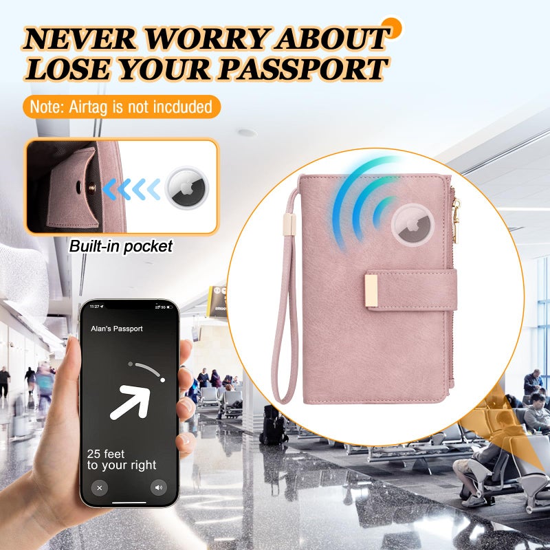 HUANLANG Passport Holder with Airtag for Women/Men, Airtag Passport Wallet for Travel Leather Passport Holder RFID Blocking,Travel Passport Walelt with Credit Card Holder - Image 4