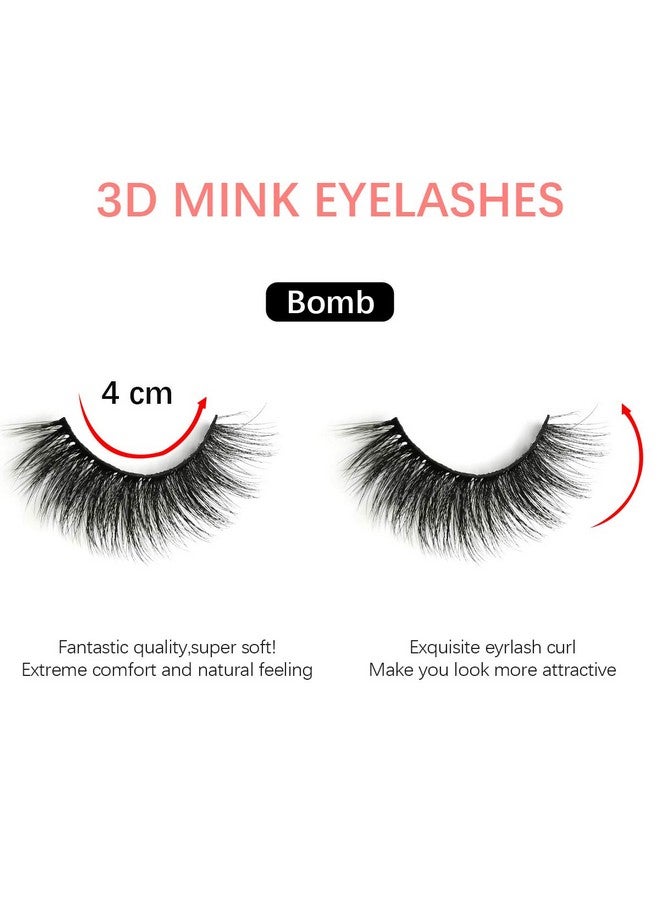 Leipple False Eyelashes 5 Pairs - Professional Reusable 3D Mink Lashes - Handmade Natural Thick Fluffy Fake Eyelashes with Stainless Steel Eyelash Tweezers (Bomb) - Image 3
