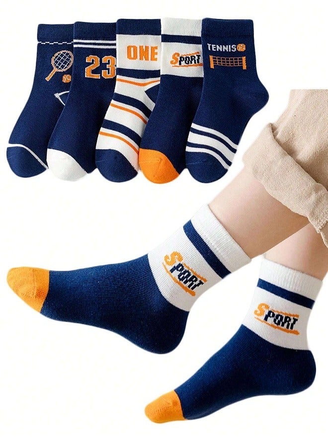 ShebSheb 5 Pairs Boys Crew Casual Tennis Sports Socks for Kids - Image 2