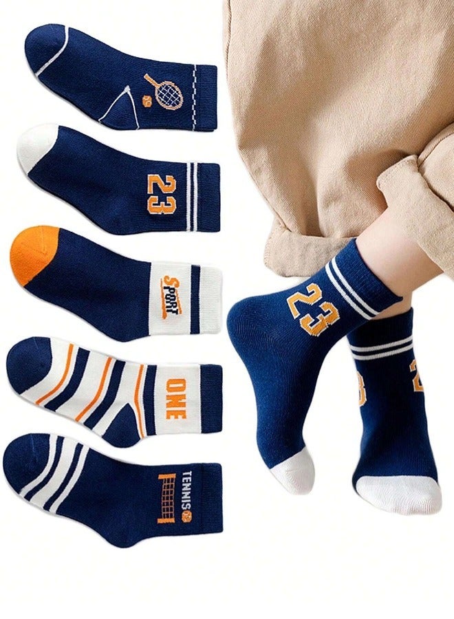ShebSheb 5 Pairs Boys Crew Casual Tennis Sports Socks for Kids - Image 1
