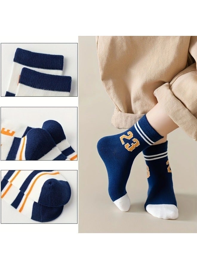 ShebSheb 5 Pairs Boys Crew Casual Tennis Sports Socks for Kids - Image 3