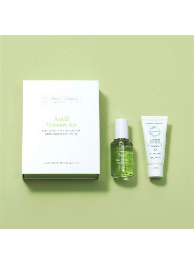 OxygenCeuticals The Best Moisturizer Set for Dehydrated Skin | OxygenCeuticals Acell Moisture Kit | Acell-300 Fluid 30ml + Moisture Aqua Serum 30ml | Hyaluronic acid serum and Oil-free ampoule - Image 1