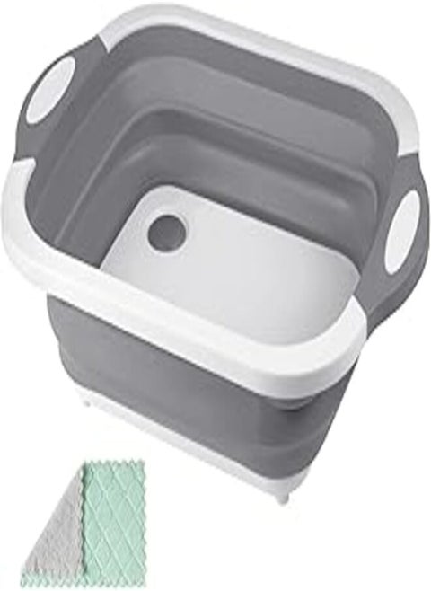 Folding Chopping Board, Gintan Multifunctional Chopping Board with Strainer and Towel, 3 in 1 Multifunctional Storage Basket Space Saving for Camping, Picnic, BBQ, Kitchen (Grey)