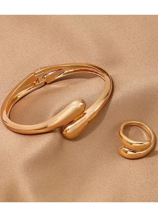 Goolsky Minimalist Style Wrap Jewelry Set Bracelet Ring Chunky Waterdrop Design Suitable For Men And Women Match Daily Outfits Party Accessory Adjustable  - Image 1
