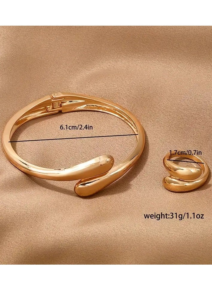 Goolsky Minimalist Style Wrap Jewelry Set Bracelet Ring Chunky Waterdrop Design Suitable For Men And Women Match Daily Outfits Party Accessory Adjustable  - Image 2
