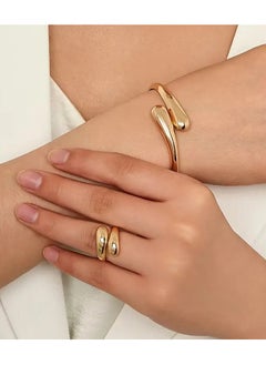Goolsky Minimalist Style Wrap Jewelry Set Bracelet Ring Chunky Waterdrop Design Suitable For Men And Women Match Daily Outfits Party Accessory Adjustable  - Image 4