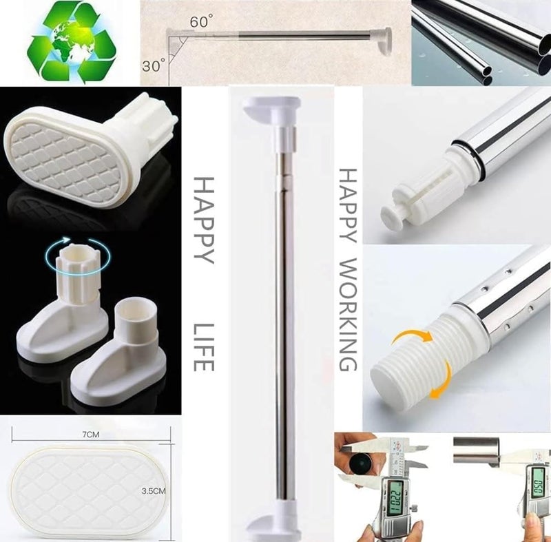 Adjustable Tension Rod, Stainless Steel, 140-260 cm, White - Image 2