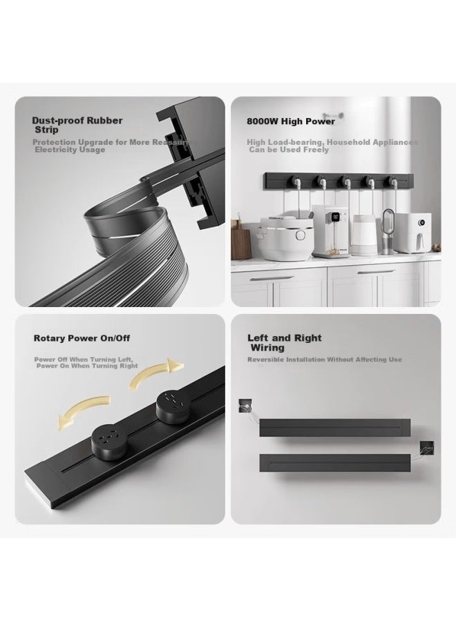 Oaks Aokesi Track Socket With Power Cord, Surface-mounted Wall-hanging Track Socket For Sideboard, Switch C6 Single Point 80cm Track + 4 Five-hole Gray - Image 2
