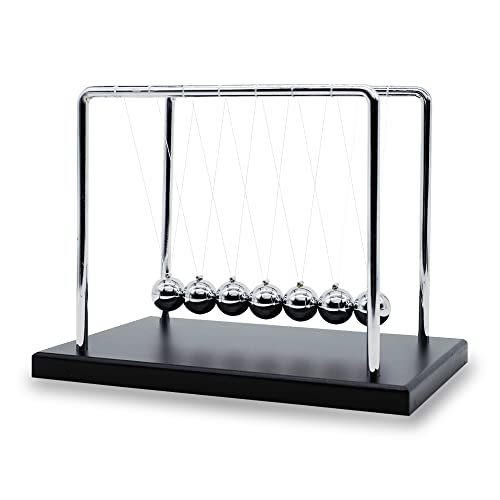 BEWITU Large Newtons Cradle Pendulum with 7 Balls, 9 inch Newtons Cradle Balance Balls, Science Physics Desk Decoration, Office Home Desk Decoration, Calm Down Fidgets (Black Wooden Base) - Image 1