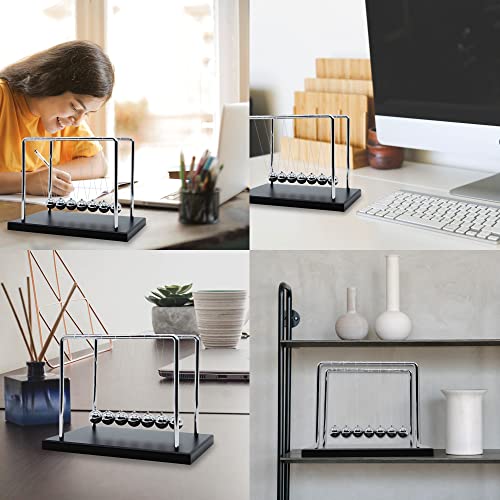 BEWITU Large Newtons Cradle Pendulum with 7 Balls, 9 inch Newtons Cradle Balance Balls, Science Physics Desk Decoration, Office Home Desk Decoration, Calm Down Fidgets (Black Wooden Base) - Image 4