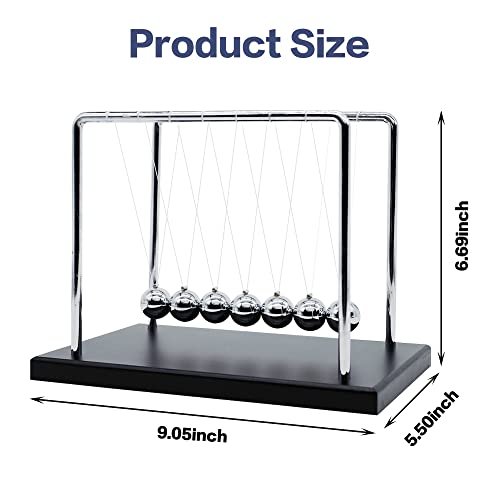 BEWITU Large Newtons Cradle Pendulum with 7 Balls, 9 inch Newtons Cradle Balance Balls, Science Physics Desk Decoration, Office Home Desk Decoration, Calm Down Fidgets (Black Wooden Base) - Image 5
