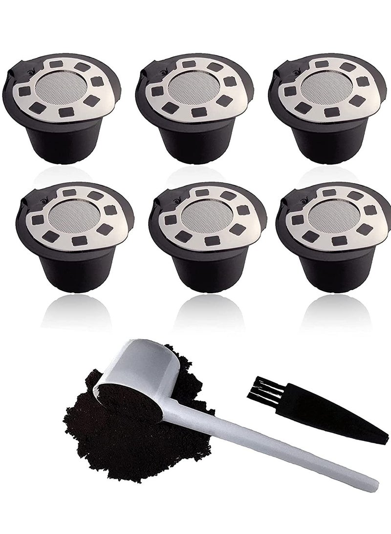 KASTWAVE Refillable Capsules for Compatible with Nespresso,Silver Reusable Coffee Capsule Pods for Compatible with Nespresso Machines with Coffee Spoon with Brush (OriginalLine Compatible Only)6 Pack  - Image 1