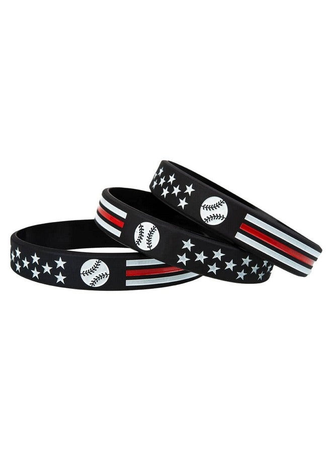 Sainstone Baseball Inspirational Silicone Bracelets With American Flag Thin Red Line Motivational Rubber Wristbands Gifts For Patriots Men Women Youths Teens And Sport Fans (Unisex) - Image 4