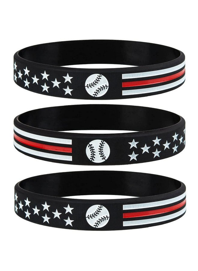 Sainstone Baseball Inspirational Silicone Bracelets With American Flag Thin Red Line Motivational Rubber Wristbands Gifts For Patriots Men Women Youths Teens And Sport Fans (Unisex) - Image 2