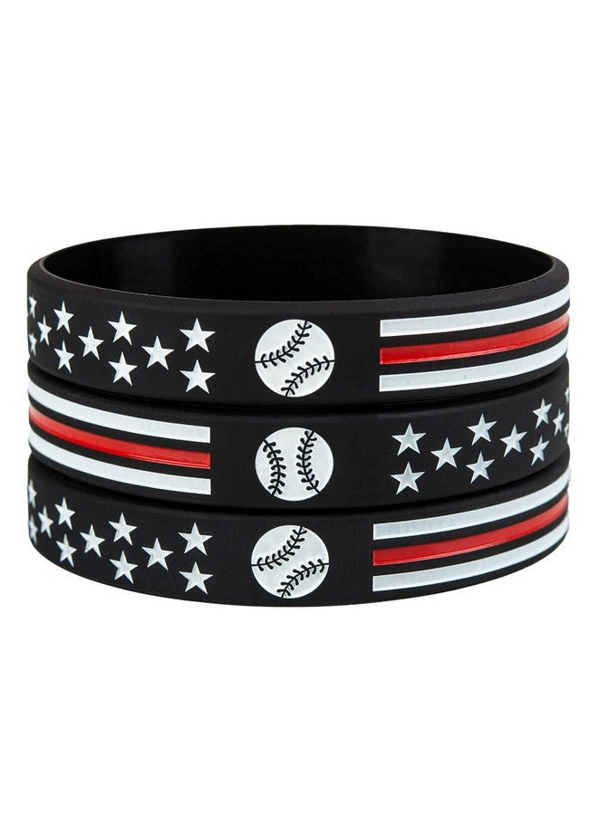 Sainstone Baseball Inspirational Silicone Bracelets With American Flag Thin Red Line Motivational Rubber Wristbands Gifts For Patriots Men Women Youths Teens And Sport Fans (Unisex) - Image 3